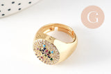 Bague chevalière laiton or zircon 17mm,x1 (G4332)