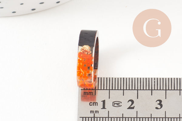 Bague ébène bois résine feuille d'or orange 16mm, x1 (G3287)