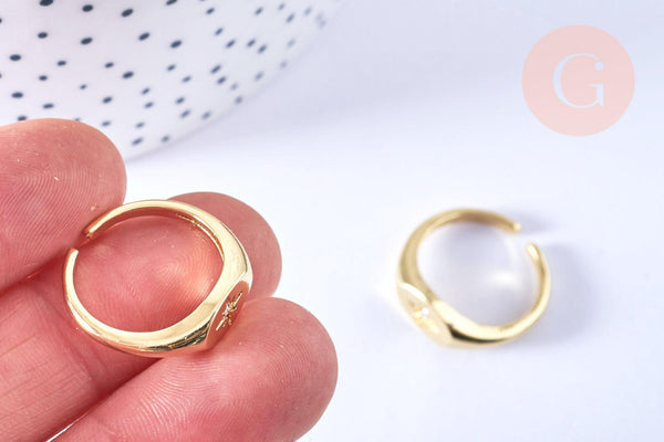 Bague étoilée laiton doré zircon rond blanc 17.2mm, x2 (G6884)