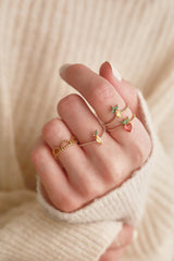 Bague fruit ananas laiton doré 16K zircons, x1 (G6580)