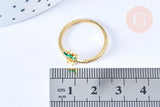 Bague fruit ananas laiton doré 16K zircons, x1 (G6580)