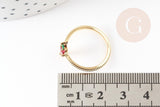 Bague fruit fraise laiton doré 16K zircons, x1 (G9156)