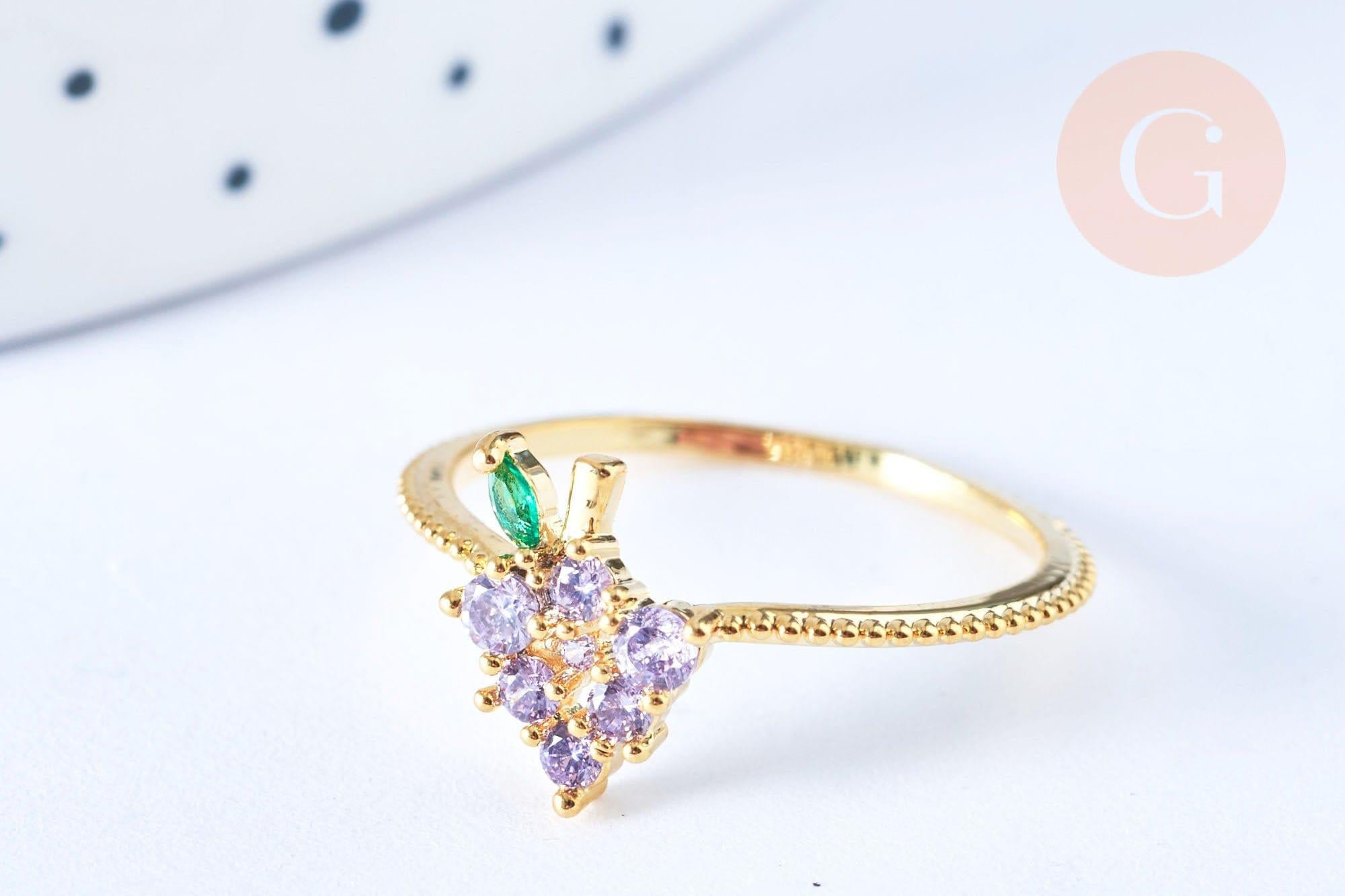 Bague fruit raisin laiton doré 16K zircons, x1 (G6579)