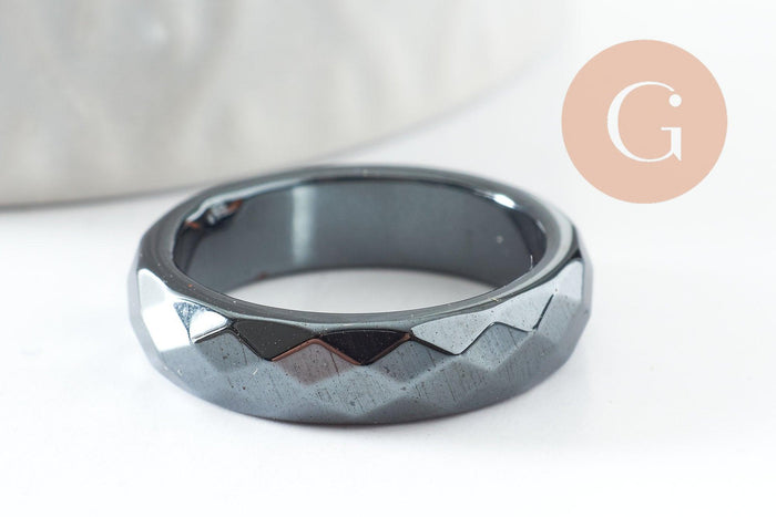 Bague hématite noire facetté 19 ou 21mm, x1 (G3290)