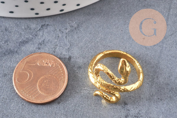 Bague homme dorée réglable serpent 18mm, x1 (G2920)