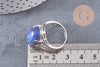 Bague réglable argentée lapis lazuli naturelle 18mm, x1 (G2634)