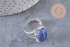 Bague réglable argentée lapis lazuli naturelle 18mm, x1 (G2634)