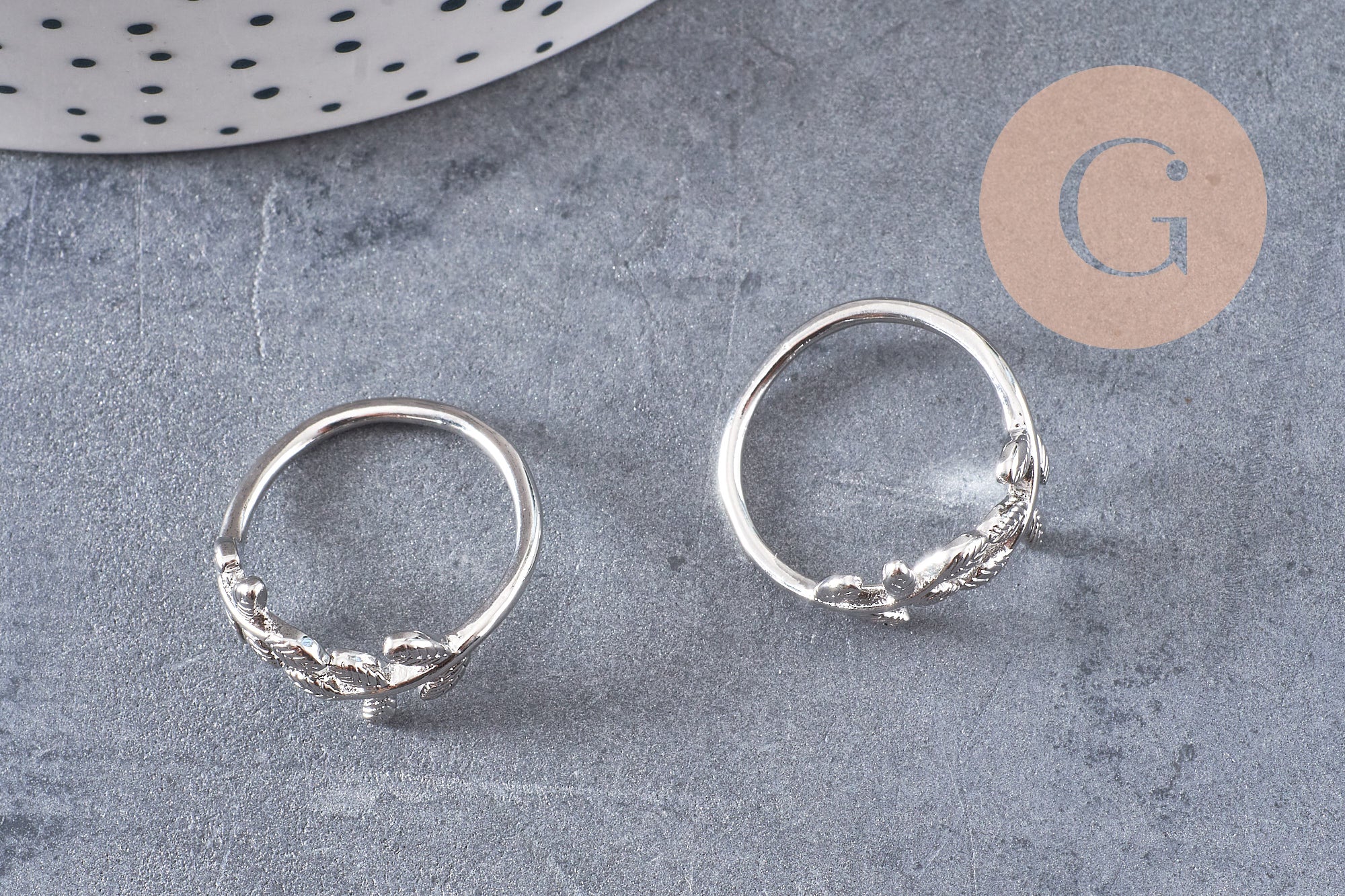 Bague réglable branche argenté et feuille 15mm, x1 (G0219)