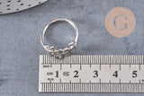 Bague réglable branche argenté et feuille 15mm, x1 (G0219)