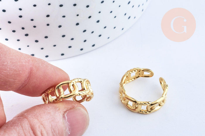 Bague réglable chaine acier doré Taille 54, x1 (G6410)