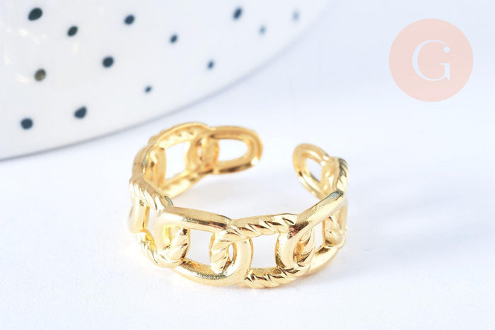 Bague réglable chaine acier doré Taille 54, x1 (G6410)