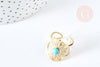 Bague réglable dentelle Plumes pierre turquoise acier doré Taille 54, x1 (G7637)