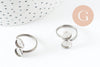 Bague réglable double cabochon rond 8mm acier platine inoxydable 16.8mm, x1 (G9705)