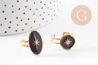 Bague réglable étoile émail noir acier doré Taille 54, x1 (G7641)