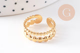 Bague réglable fantaisie boules acier 304 inoxydable doré ou platine, x1 (G10363)