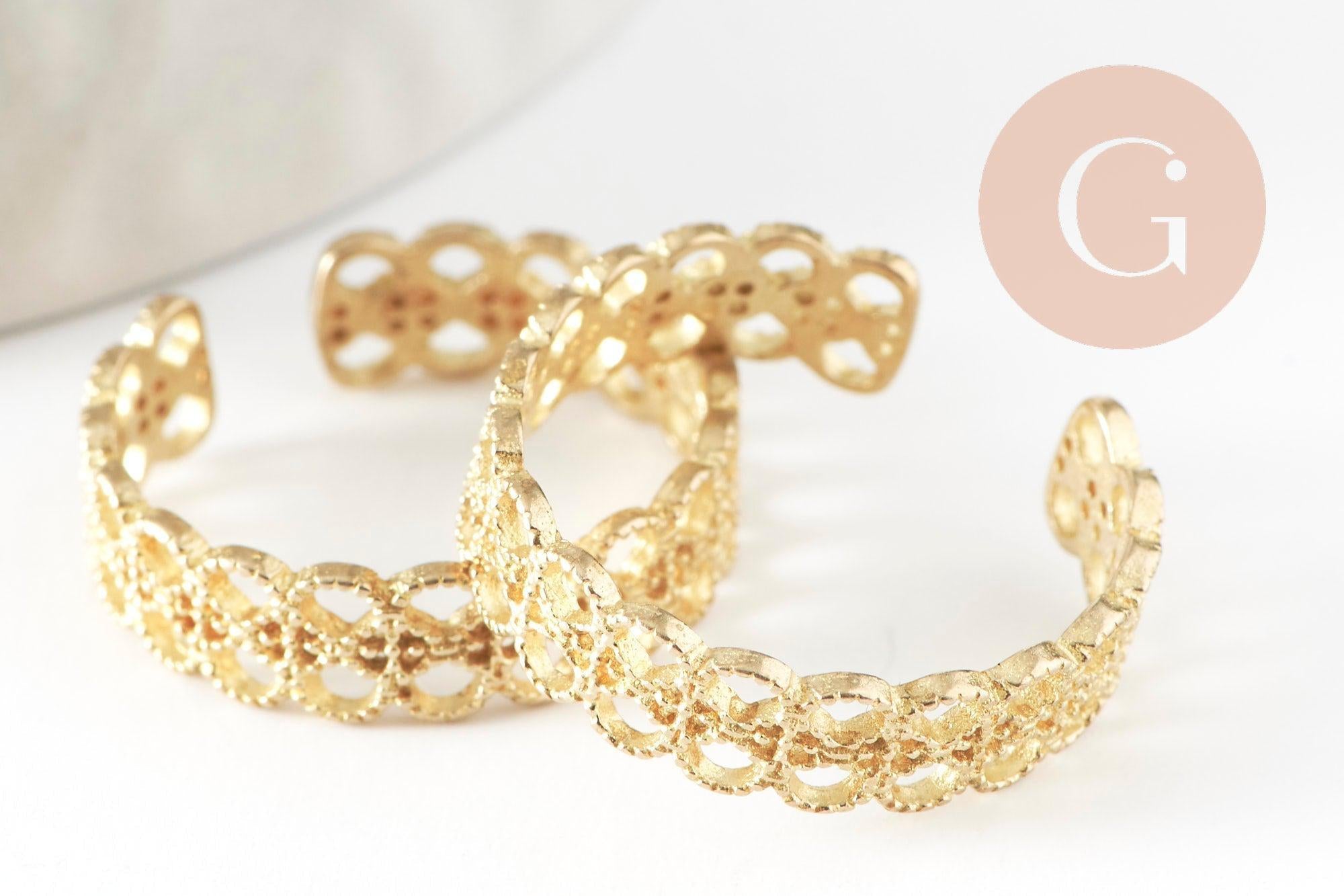 Bague réglable feston dentelle fine laiton brut 19mm, x2 (G0511)