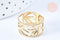 Bague réglable feuille acier doré taille 54, x1 (G6603)