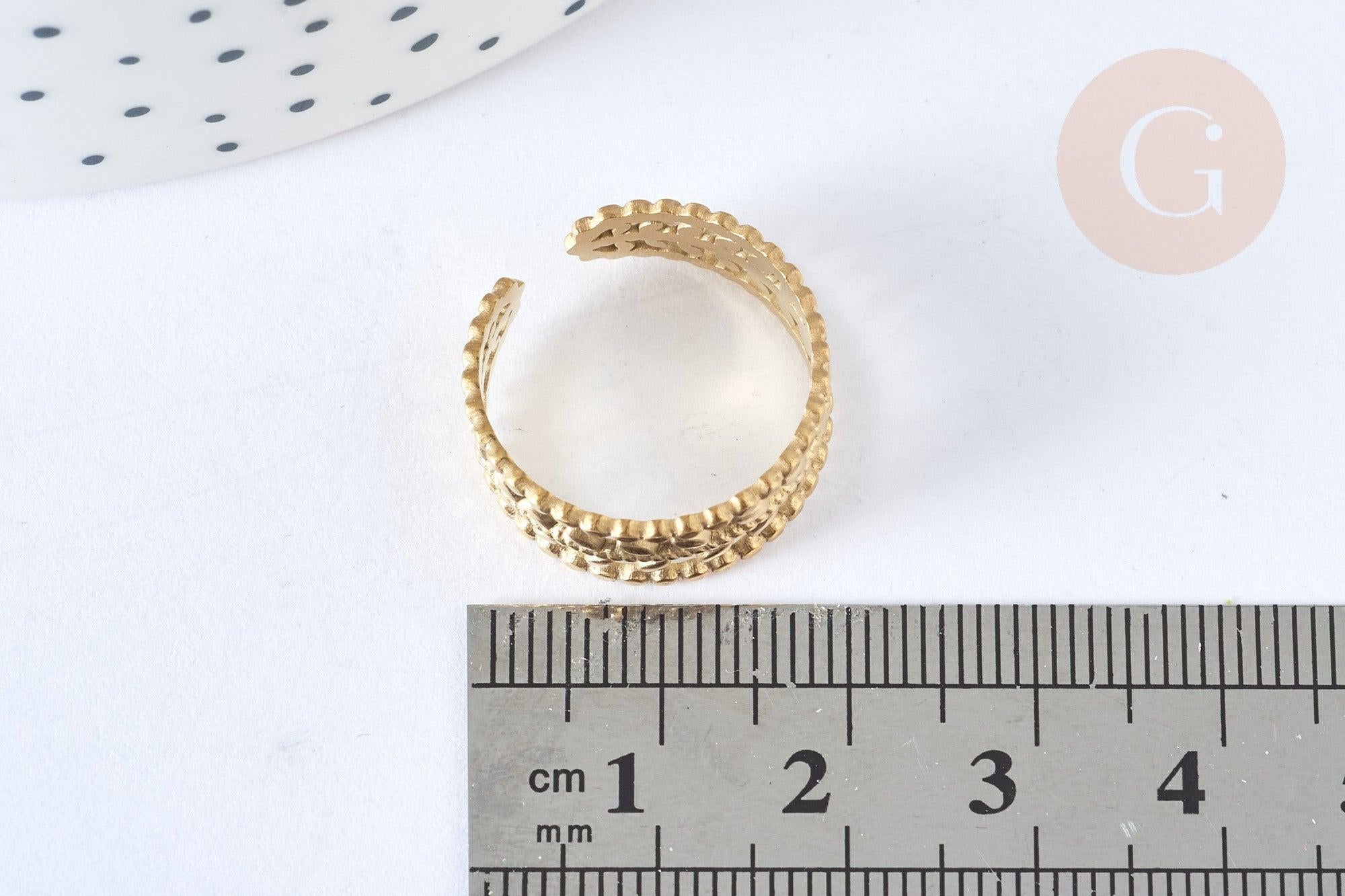 Bague réglable feuille laurier acier 304 inoxydable doré IP taille