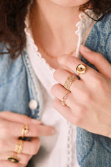 Bague réglable fleur acier inoxydable doré Taille 54, x1 (G7009)