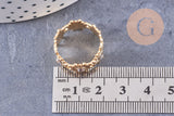 Bague réglable fleurs marguerites et zircons acier doré 304 inoxydable IP taille 54, x1 (G10692)