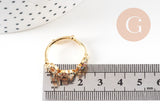 Bague réglable laiton doré LOVE zircons colorés 17mm, x1 (G4329)