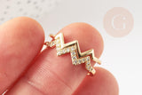 Bague réglable laiton doré chevrons zircon 17.5mm, x1 (G4344)