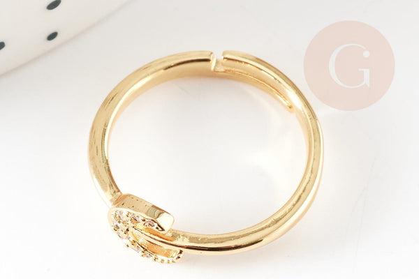 Bague réglable lune laiton doré zircon 17mm, x1 (G4255)