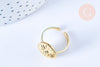 Bague réglable médaille soleil cristal acier doré Taille 54, x1 (G6408)