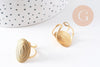 Bague réglable ovale texturée acier 304 inoxydable doré Taille 54, x1 (G10351)