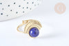 Bague réglable pierre de synthèse bleue acier inoxydable doré Taille 54, x1 (G7023)