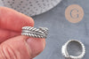 Bague réglable plume argenté 17mm, x1 (G0446)