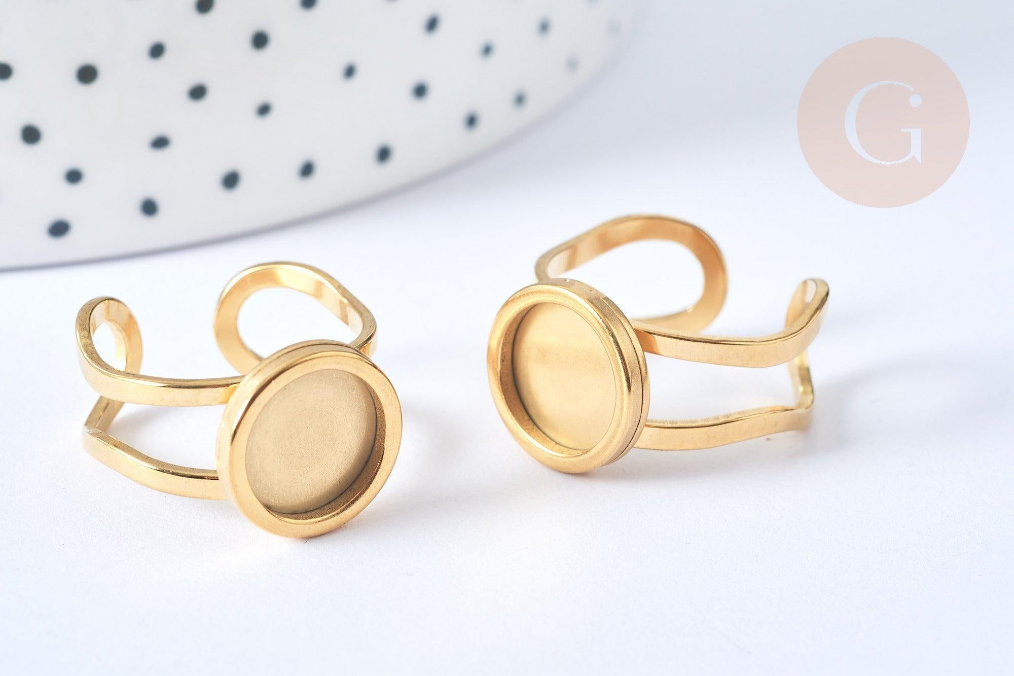 Bague réglable pour cabochon 10mm en acier 201 inoxydable doré, x1 (G7755)