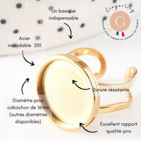 Bague réglable pour cabochon 16mm acier 201 doré inoxydable 17.5mm, x1 (G4313)