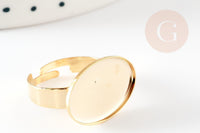 Bague réglable pour cabochon 18.5x13.5mm acier doré inoxydable 17mm, x2 (G7038)