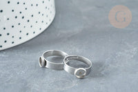 Bague réglable pour cabochon 6mm en acier platine inoxydable 17-18mm, x2 (G8227)