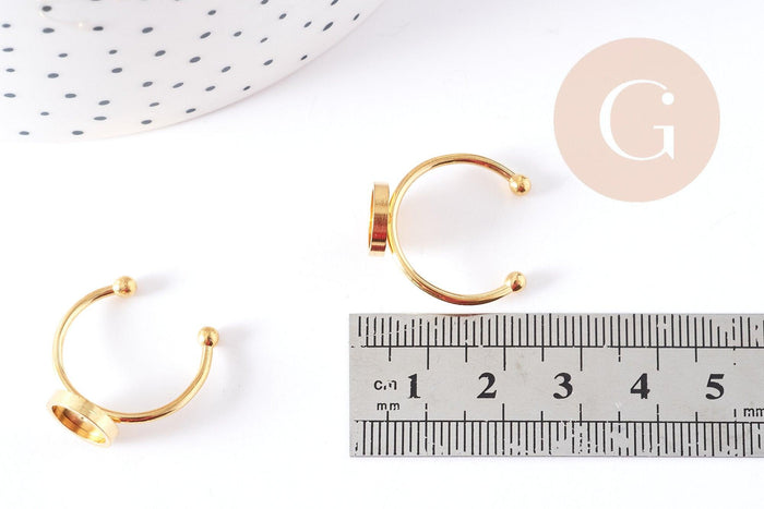 Bague réglable pour cabochon rond 8mm acier 304 inoxydable doré IP 18mm, x1 (G6058)