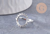 Bague réglable soleil acier inoxydable platine Taille 54, x1 (G9994)