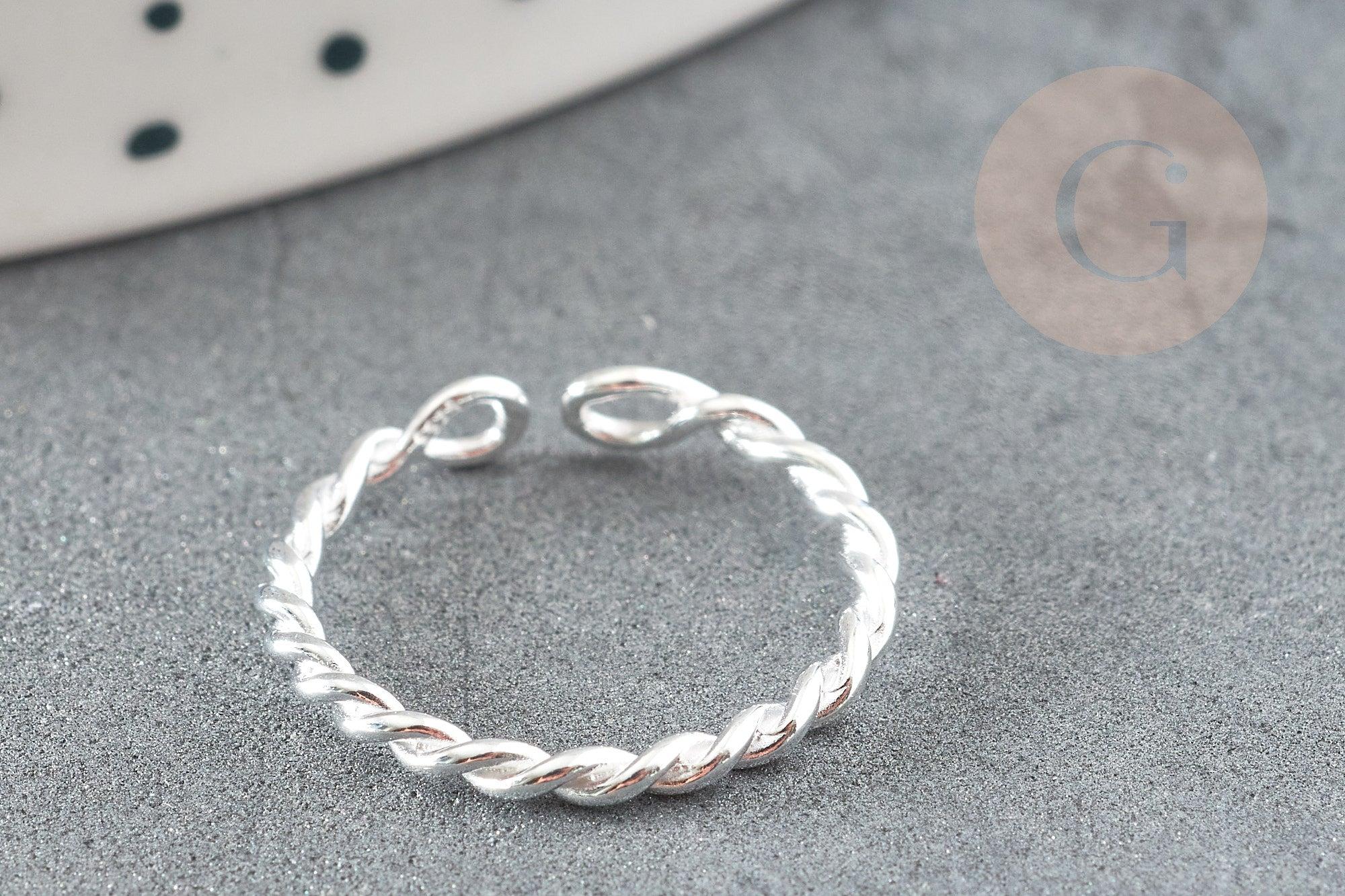 Bague réglable torsadée argent 925 massif 20mm, x1 (G9138)