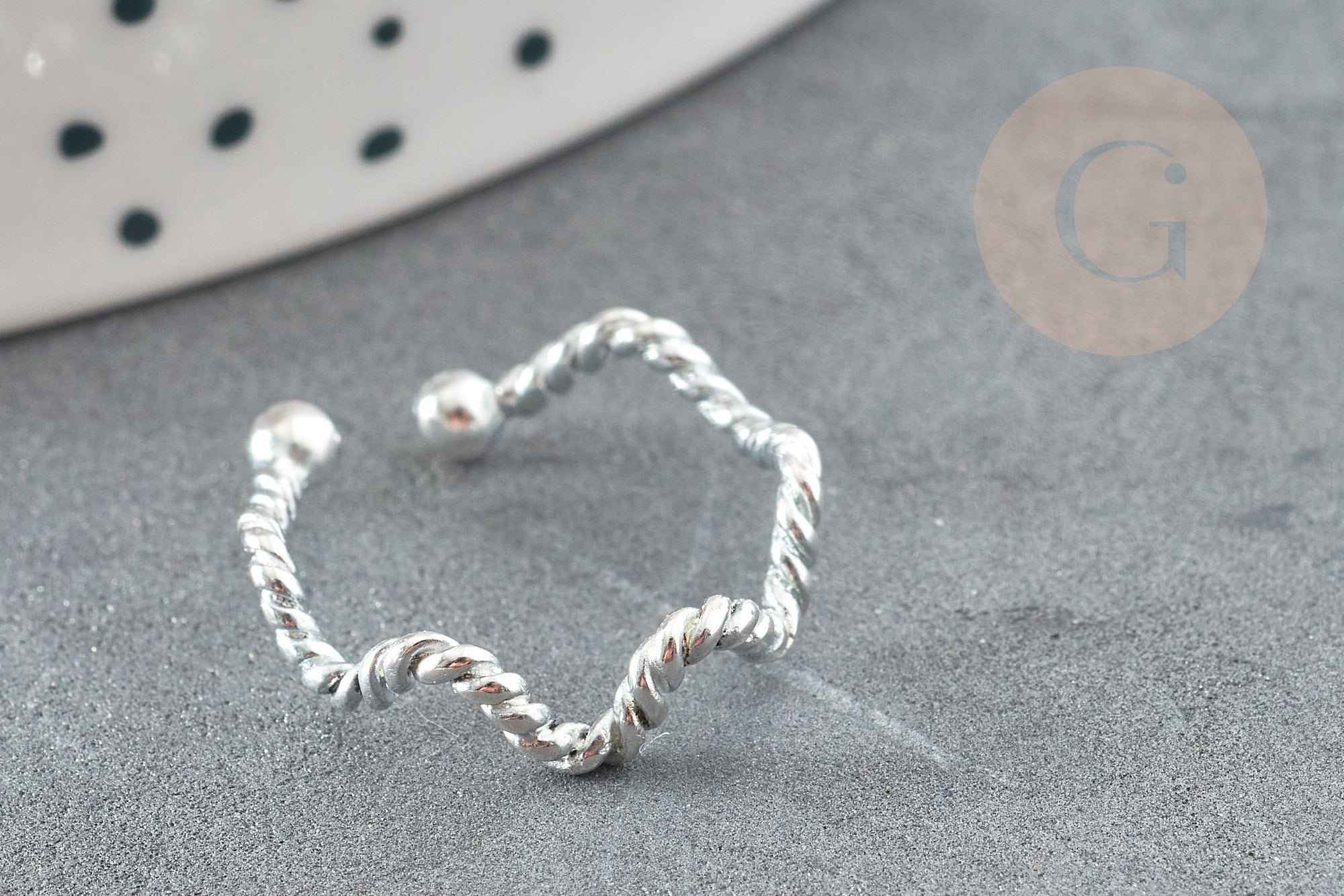 Bague réglable vague argent 925 massif 18mm, x1 (G9141)