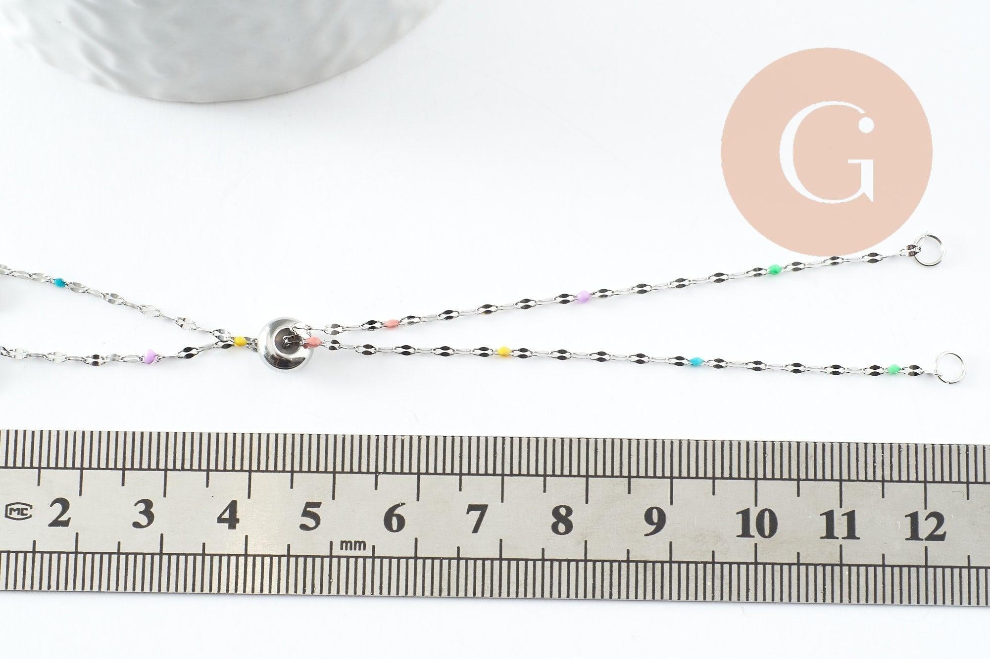 Base bracelet fin résine colorée acier 304 platine avec anneaux 23mm, x1 (G9681)