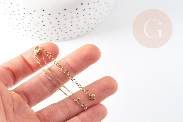 Base de bracelet ajustable satellite acier inoxydable doré 14k 14.5cm, x1 (G5973)