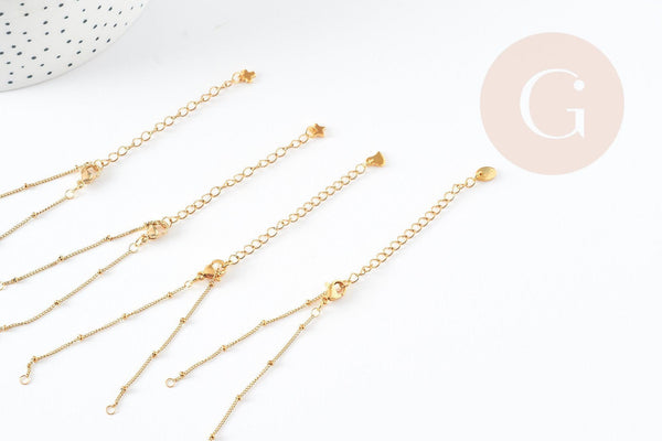 Base de bracelet ajustable satellite acier inoxydable doré 14k 14.5cm, x1 (G5973)