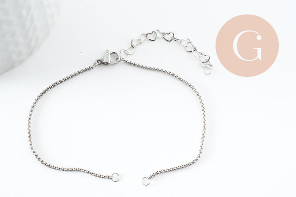 Base de bracelet chaine carré maille vénitienne acier 304 inoxydable platine 1mm-18cm, x1 (G9533)
