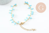 Base de bracelet chaine cheville laiton doré et perles verre turquoise 16.2cm, x1 (G9590)
