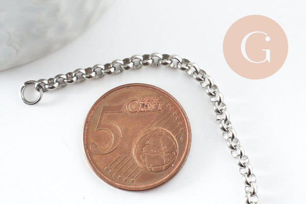 Base de bracelet chaine rollo acier 304 inoxydable platine 3mm-16.5cm, x1 (G9484)