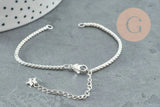 Base de bracelet chaine vénitienne acier 304 inoxydable platine 15.5cm, x1 (G9448)