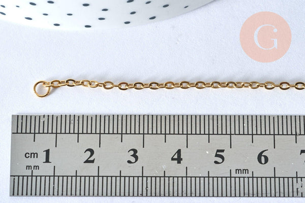 Base de bracelet fine maille acier 304 inoxydable doré 14k avec anneaux 18cm, x1 (G5436)