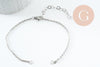 Base de bracelet maille forçat acier inoxydable 304 platine avec anneaux et chaine d'extension coeurs 18mm, x1 (G9499)