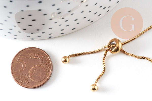 Base de bracelet réglable acier doré 14k chaine vénitienne 22cm,création bijoux sans nickel,bracelet acier inoxydable , x1 G5686