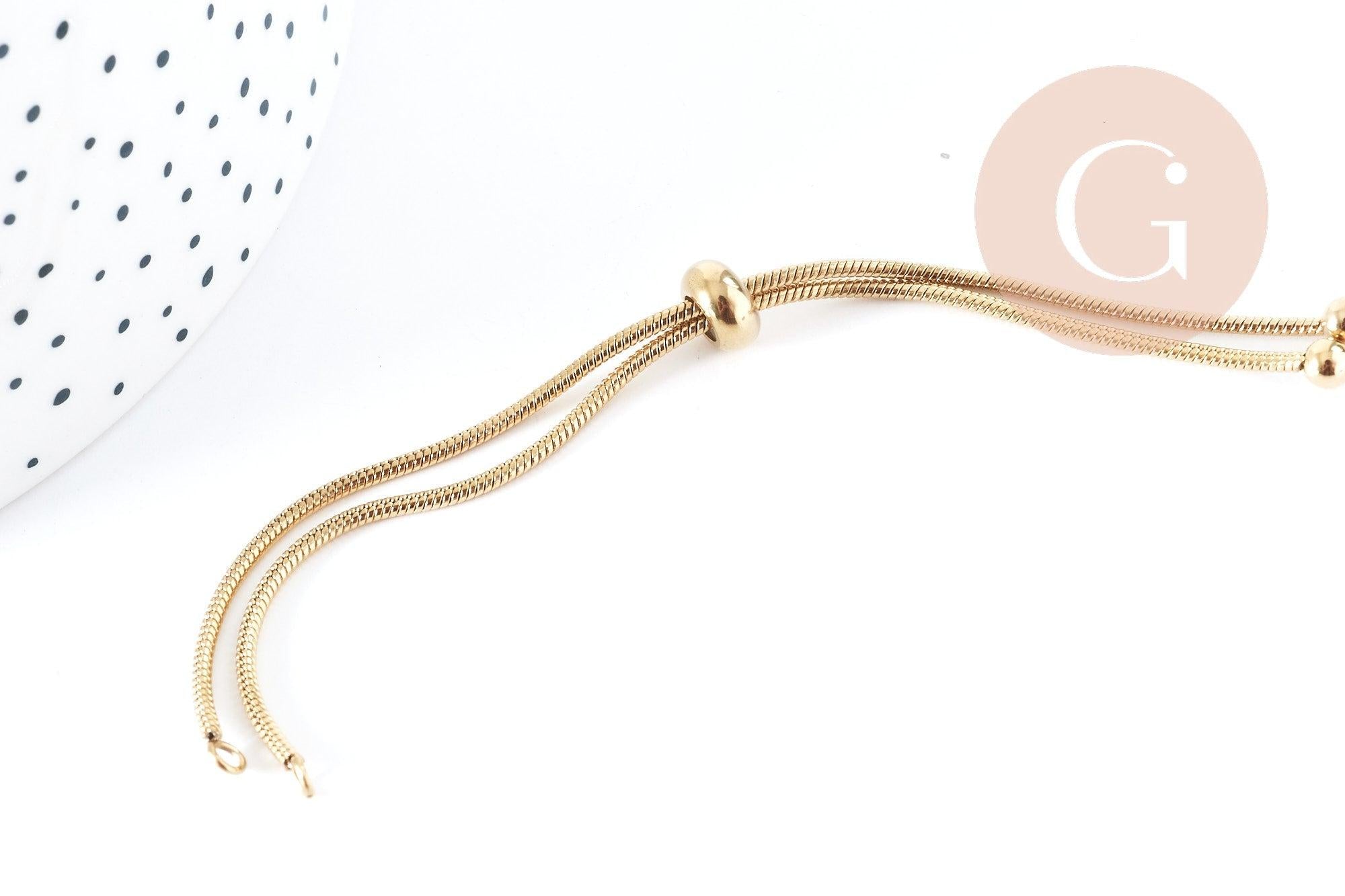 Base de bracelet réglable acier doré 304 inoxydable, 14k maille serpent, 23cm, x1 (G5688)